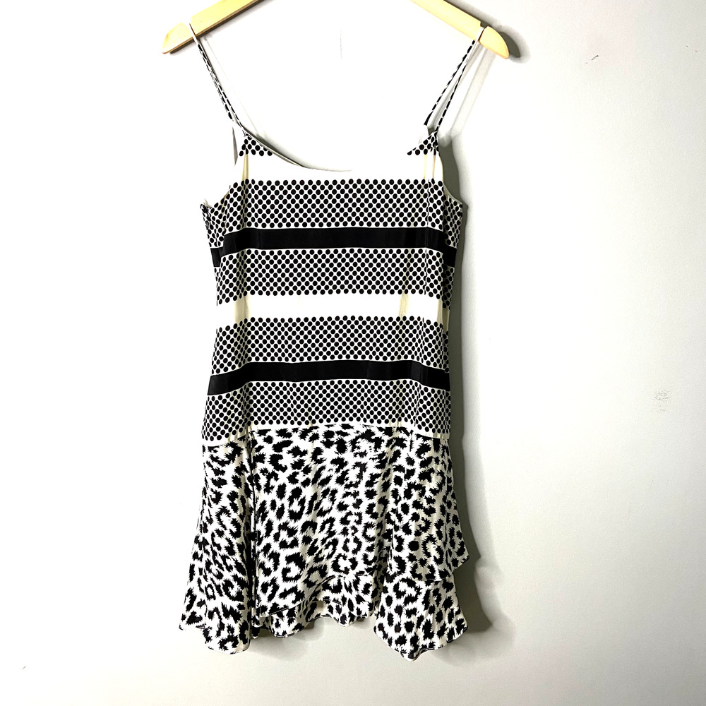 Thakoon Womens Sleeveless Slip Dress 100% SILK Ivory Black LINED Sz 10 Flounce